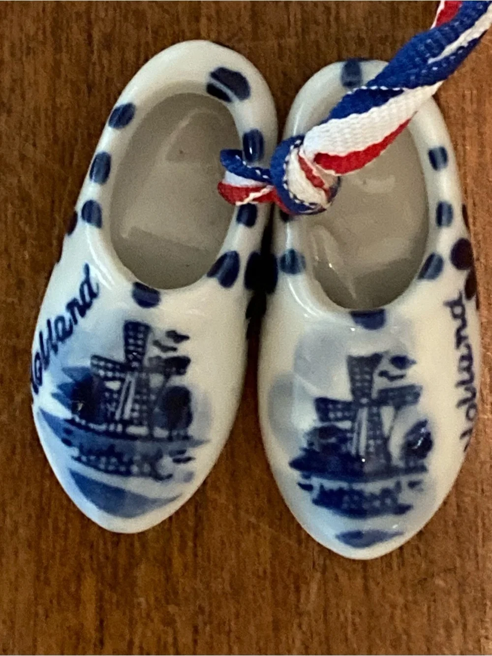 Vintage Style Holland Delft Blue Dutch Clog Shoes Ornament Windmill